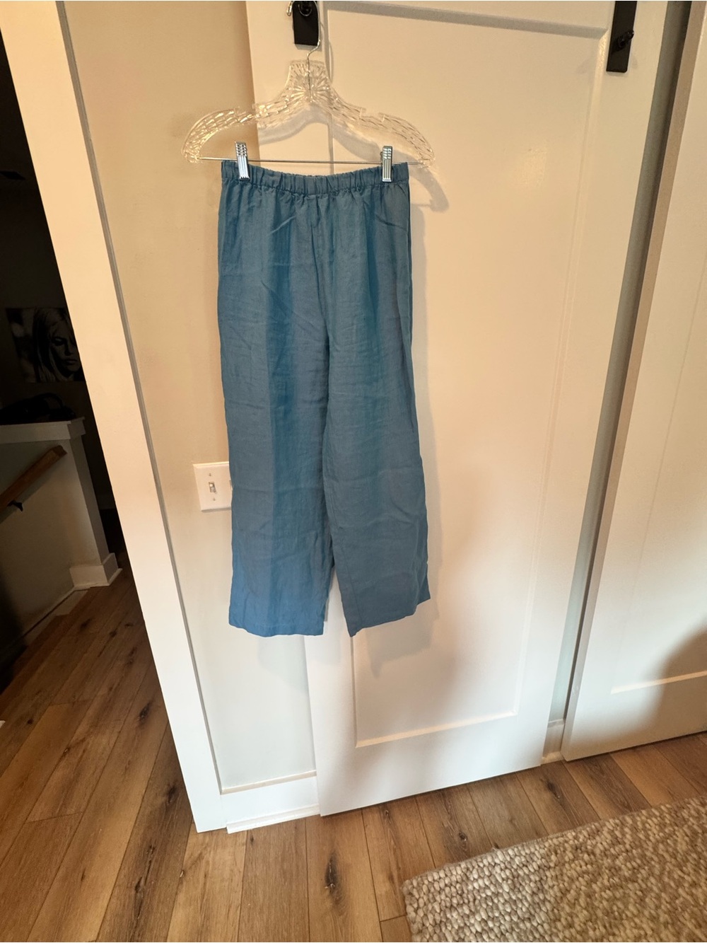 Eileen Fisher Soft Blue Elastic-Waist women linen  Pants